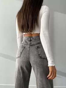 RueChic 斜口袋拉鏈門襟牛仔褲 - 灰色 - 查看 6