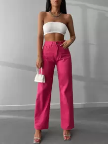 RueChic Zip Fly Slant Pocket Jeans - Pink - View 5