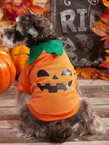 1入組寵物萬聖節裝套頭毛衣,可愛卡通南瓜圖案 - 彩色 - 查看 2