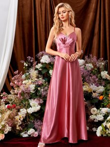 UNITHORSE Mesh Insert Plicated Detail Crisscross Backless Bridesmaid Dress - Rusty Rose - View 3