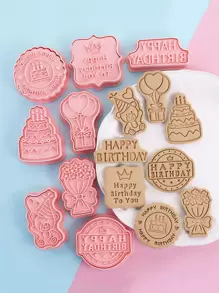 8pcs Cake & Slogan Design Birthday Cookie Stamp