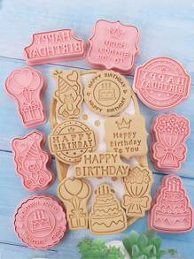 8pcs Cake & Slogan Design Birthday Cookie Stamp