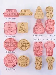 8pcs Cake & Slogan Design Birthday Cookie Stamp
