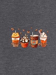 SHEIN LUNE 飲料印花T恤 - 灰色 - 查看 4