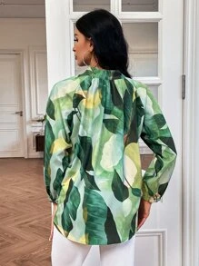 GENKIRA Tropical Print Lantern Sleeve Blouse - Multicolor - View 2