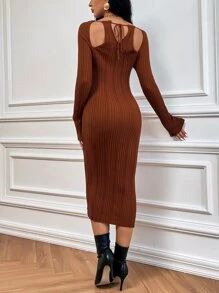 SHEIN Privé Tie Back Cut Out Jumper Dress - Rust Brown - View 2