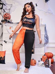 Hơn Halloween Hai âm Quả bí ngô & Bộ xương In tay Quần ngủ - Nhiều màu - Xem 3