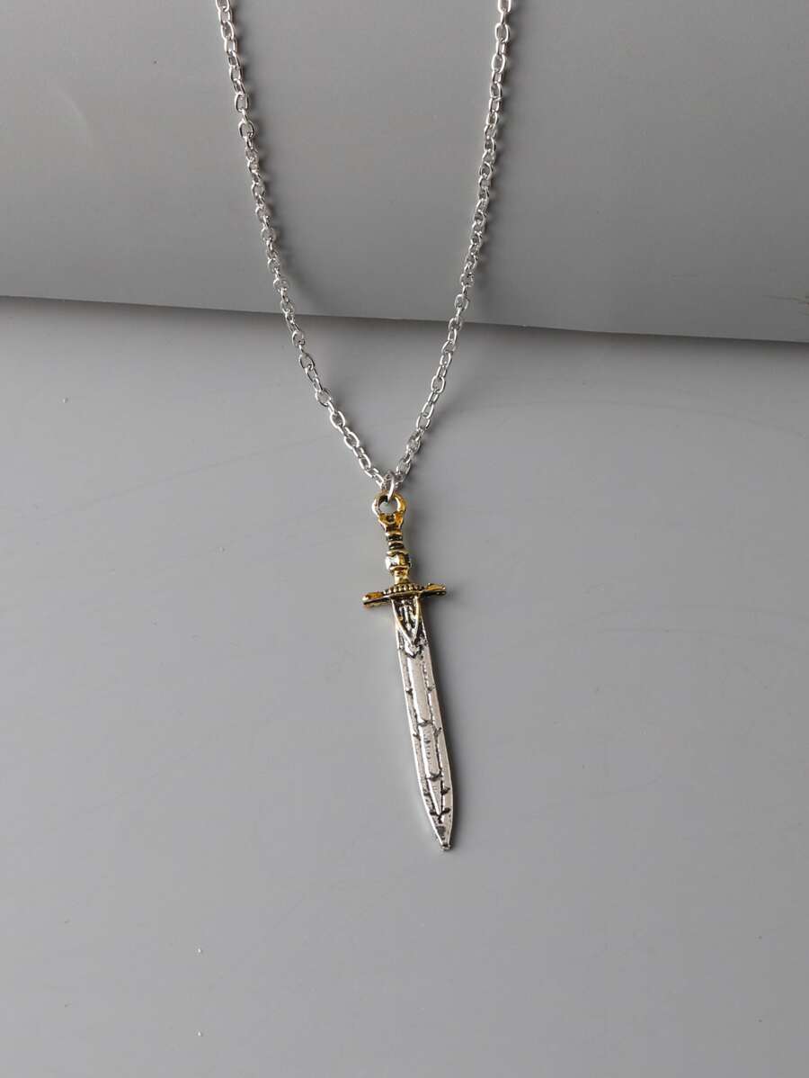 Fashionable and Popular Men Sword Charm Necklace Alloy for Jewelry Gift and for a Stylish Look - Antique Silver - View 1