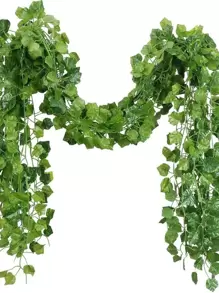 12件套人造常春藤花环，绿色仿真葡萄叶藤蔓花环，适用于家居卧室墙面装饰、婚礼派对房间装饰、情人节母亲节礼物、户外花园春季庭院装饰、送给女性、女士、教师的礼物 - 綠色 - 查看 1