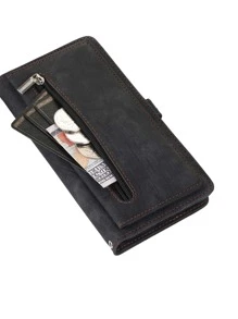 Bao da kiểu ví lật 1 chiếc có khe cắm thẻ, chống rơi & chống sốc, tương thích với iPhone 15 Pro Max và Galaxy S24 Ultra - màu đen - Xem 4