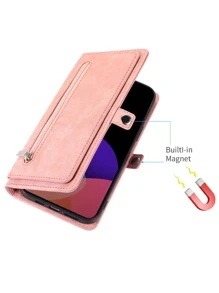 婴儿粉色单件装翻盖钱包式可折叠真皮手机壳，带卡槽，防摔防震，兼容 15 Pro Max和Galaxy S24 Ultra，国际版，非国内版 - 淺粉色 - 查看 4