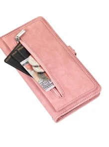 婴儿粉色单件装翻盖钱包式可折叠真皮手机壳，带卡槽，防摔防震，兼容 15 Pro Max和Galaxy S24 Ultra，国际版，非国内版 - 淺粉色 - 查看 5