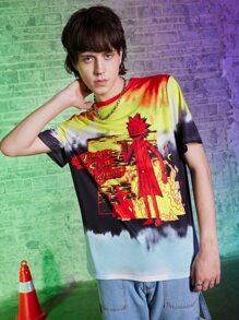 ROMWE MEN Rick and Morty | ROMWE Guys Tie Dye Cartoon Graphic Tee - Multicolor - View 1