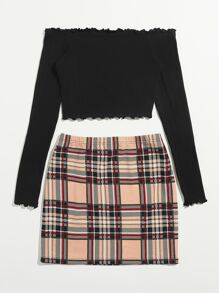 SHEIN Essnce Bộ thời trang Plus Size Xù nhỏ Chia Gân đan Sọc ca rô Thanh lịch - Nhiều màu - Xem 2