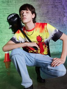 ROMWE MEN Rick and Morty | ROMWE Guys Tie Dye Cartoon Graphic Tee - Multicolor - View 2