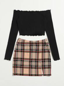 SHEIN Essnce Bộ thời trang Plus Size Xù nhỏ Chia Gân đan Sọc ca rô Thanh lịch - Nhiều màu - Xem 5