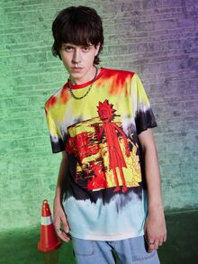 ROMWE MEN Rick and Morty | ROMWE Guys Tie Dye Cartoon Graphic Tee - Multicolor - View 4