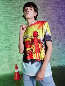 ROMWE MEN Rick and Morty | ROMWE Guys Tie Dye Cartoon Graphic Tee - Multicolor - View 5