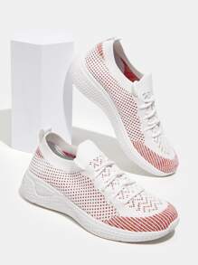 Cuccoo 條紋針織前綁帶跑步鞋