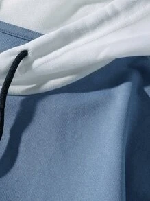 Manfinity Hypemode 男士寬鬆字母拼接下擺拉繩2合1連帽衫 - 霧霾藍 - 查看 6