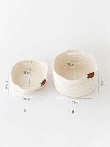 1pc Plain Woven Desktop Storage Basket - White - View 3