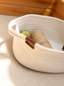 1pc Plain Woven Desktop Storage Basket - White - View 4