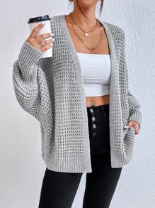 SHEIN Privé Batwing Sleeve Duster Cardigan - Light Grey - View 3