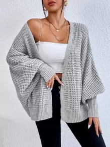 SHEIN Privé Batwing Sleeve Duster Cardigan - Light Grey - View 4
