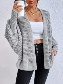 SHEIN Privé Batwing Sleeve Duster Cardigan - Light Grey - View 6