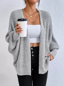 SHEIN Privé Batwing Sleeve Duster Cardigan - Light Grey - View 7