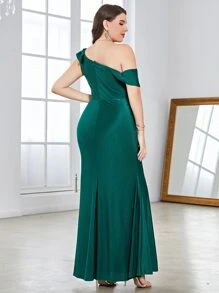 SHEIN Belle Plus Asymmetrical Neck Ruffle Mermaid Hem Bridesmaid Dress - Dark Green - View 2
