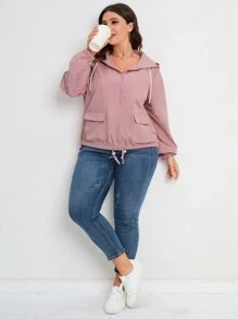 Flirla áo khoác kích thước lớn Túi Dây kéo màu trơn Giải trí - Bụi hồng - Xem 4