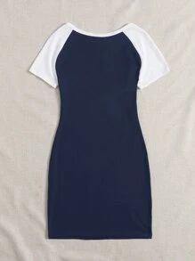 SHEIN EZwear 拼色插肩袖包臀連衣裙 - 藏蓝色 - 查看 2