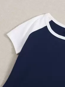 SHEIN EZwear 拼色插肩袖包臀連衣裙 - 藏蓝色 - 查看 5
