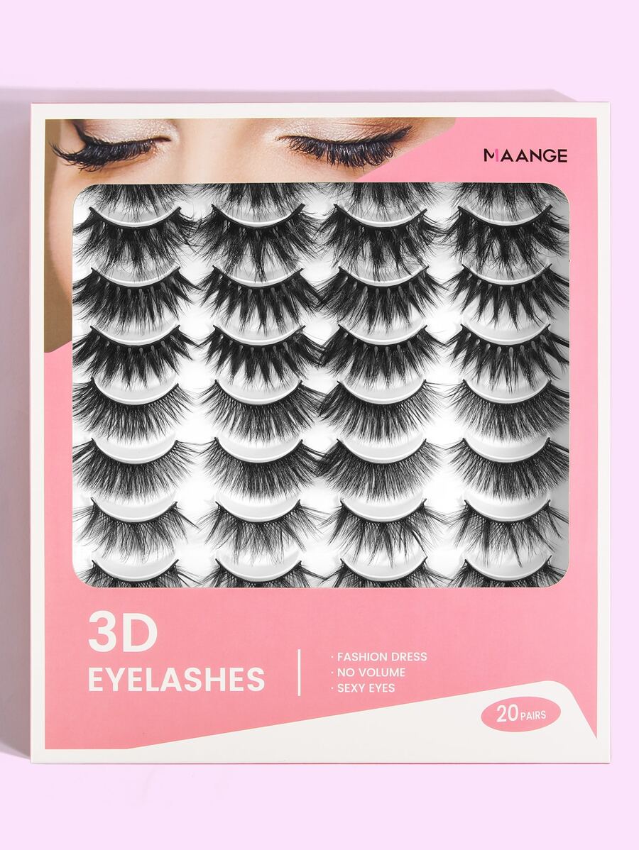 Maange 20 對自然全混合風格假睫毛,濃密捲曲蓬鬆睫毛適合派對使用漫畫睫毛,旅行必備品 - 黑色 - 查看 1
