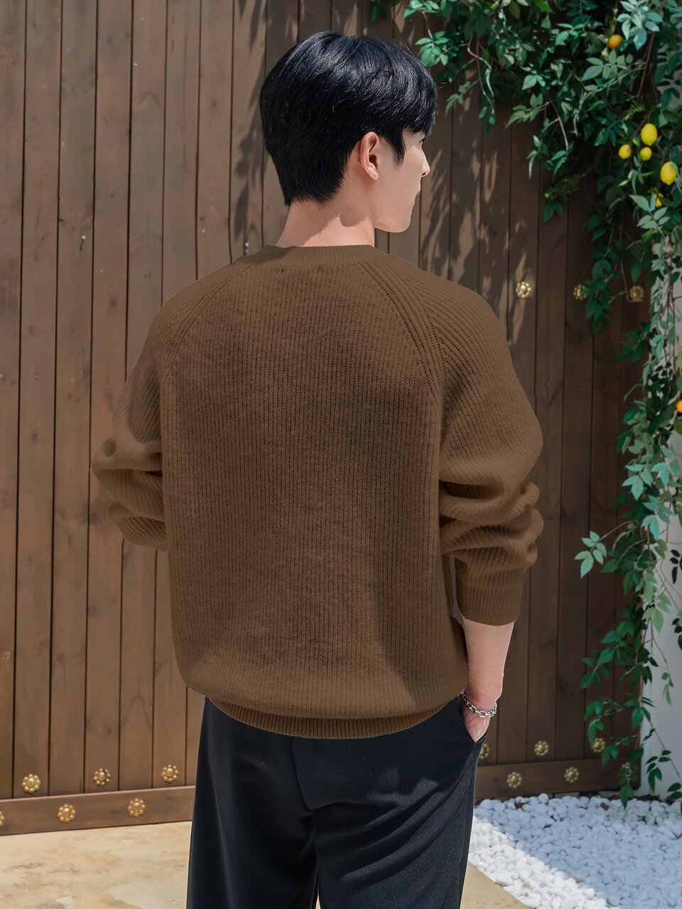 Men Raglan Sleeve Ribbed Knit Sweater Fall,Winter
