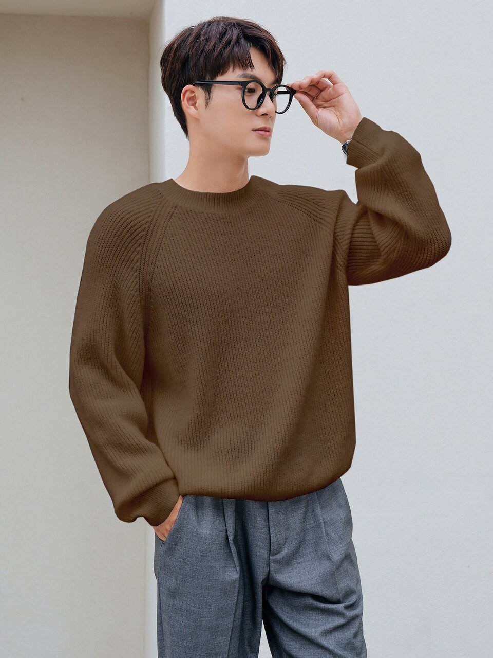 Men Raglan Sleeve Ribbed Knit Sweater Fall,Winter
