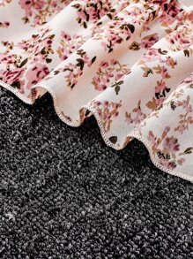 Girls Ditsy Floral Shirred Bodice Flounce Sleeve Ruffle Hem Dress - Multicolor - View 3