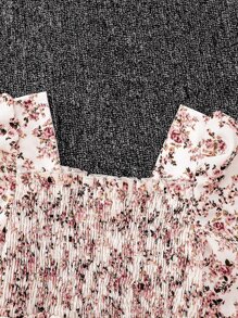 Girls Ditsy Floral Shirred Bodice Flounce Sleeve Ruffle Hem Dress - Multicolor - View 6