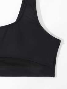SHEIN Swim Summer Beach Solid Bikini Set Cut-Out One Shoulder Top & High Cut Bottom 2 Piece Bathing Suit - Black - View 3