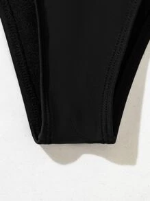 SHEIN Swim Summer Beach Solid Bikini Set Cut-Out One Shoulder Top & High Cut Bottom 2 Piece Bathing Suit - Black - View 4