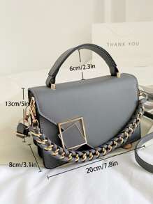 Zebra Striped Print T-Shirt Crew Neck Short Sleeve T-Shirt Every Day Tops Women's Clothing Mini Metal & Chain Decor Flap Square Bag, Business Casual Women Bag, Perfect For Office, Business And Work - Grey - View 4