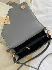 Zebra Striped Print T-Shirt Crew Neck Short Sleeve T-Shirt Every Day Tops Women's Clothing Mini Metal & Chain Decor Flap Square Bag, Business Casual Women Bag, Perfect For Office, Business And Work - Grey - View 5