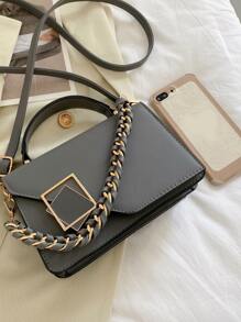 Zebra Striped Print T-Shirt Crew Neck Short Sleeve T-Shirt Every Day Tops Women's Clothing Mini Metal & Chain Decor Flap Square Bag, Business Casual Women Bag, Perfect For Office, Business And Work - Grey - View 6