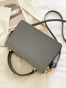 Zebra Striped Print T-Shirt Crew Neck Short Sleeve T-Shirt Every Day Tops Women's Clothing Mini Metal & Chain Decor Flap Square Bag, Business Casual Women Bag, Perfect For Office, Business And Work - Grey - View 7