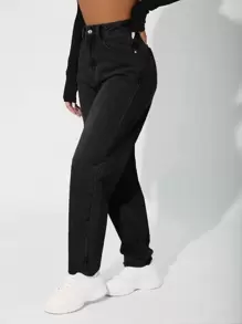 Jeans droits décontractés pour femmes avec poches. Tenue de Thanksgiving, tenue de Noël pour femmes avec doublure thermique