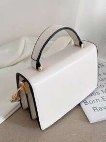 大容量、轻便、便携、时尚金属装饰方形手提包、迷你链条翻盖钱包、女士人造皮革斜挎包（7.9 X 5.1 X 3.1）英寸迷你金属和链条装饰翻盖方形包，适合女孩、女士、大学生、新秀和白领，适合秋冬必备，通勤、大学、秋冬、户外、女士包、商务休闲女包，非常适合办公室、商务和工作 - 米色 - 查看 9