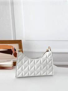 轻巧、商务休闲绗缝图案链条包，母亲节礼物，适合妈妈、少女、女大学生、新秀和白领工作者，非常适合办公室、大学、工作、商务、通勤、户外、旅行、郊游 - 白色 - 查看 3