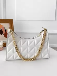 轻巧、商务休闲绗缝图案链条包，母亲节礼物，适合妈妈、少女、女大学生、新秀和白领工作者，非常适合办公室、大学、工作、商务、通勤、户外、旅行、郊游 - 白色 - 查看 4