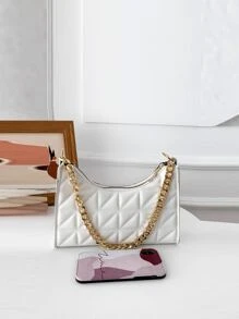 轻巧、商务休闲绗缝图案链条包，母亲节礼物，适合妈妈、少女、女大学生、新秀和白领工作者，非常适合办公室、大学、工作、商务、通勤、户外、旅行、郊游 - 白色 - 查看 5